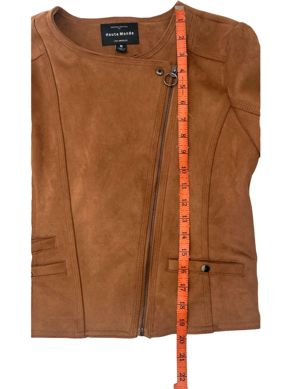 Haute Monde Women's Faux Suede Open Front Jacket in Cognac Size M - Picture 10 of 12